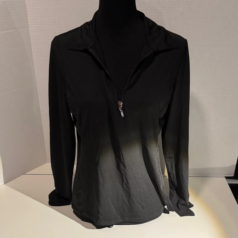 Golftini ⛳️ Black Women's Long-Sleeve Zip Collar Top - Picture 1 of 5